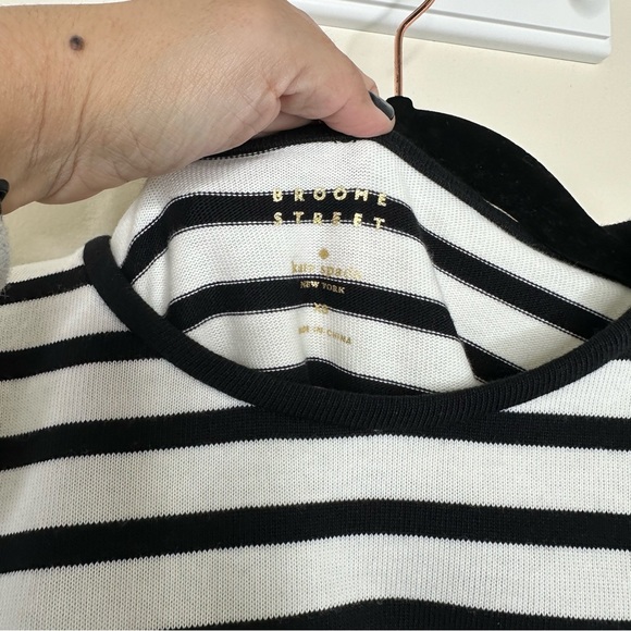 Kate Spade Black and Off White Stripe Flutter Sleeve Tassel Top - Picture 6 of 9
